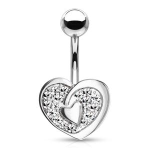 ROMANTIC CRYSTAL LOVE HEART BELLY RING - 10MM