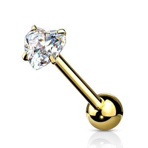 SPARKLE  CRYSTAL HEART TOP TONGUE BARBELL - 16MM