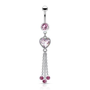 CRYSTAL LOVE HEART CHARM BELLY BAR ring