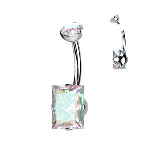 TITANIUM SQUARE CUT CRYSTAL BELLY BARBELL - 10MM