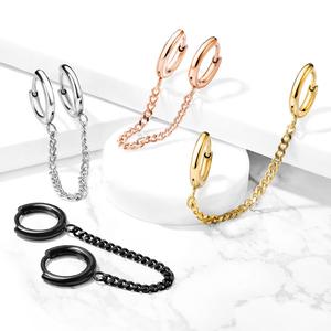 DOUBLE 8MM HUGGIE HOOP CHAIN LINKED CONNECTOR EARRING