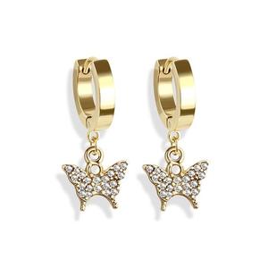 CRYSTAL BUTTERFLY CHARM HUGGIE HOOPS Fabric