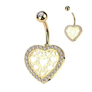 LARGE LOVE HEART CRYSTAL JEWELLED BELLY BAR - 10MM