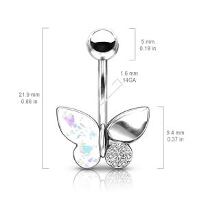 OPAL GLITTER BUTTERFLY BELLY BAR - 10MM