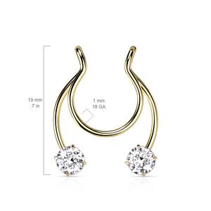 FAUX CLIP ON SEPTUM PIERCING - DOUBLE CRYSTAL HORSESHOE