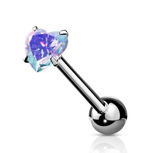 SPARKLE  CRYSTAL HEART TOP TONGUE BARBELL - 16MM