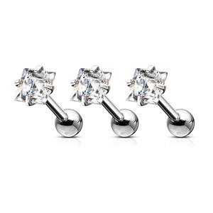 CRYSTAL SQUARE CUT CUBIC ZIRCONIA BARBELL