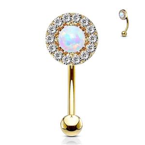 OPAL CENTRE & CRYSTAL LINED CURVED BARBELL - 8MM