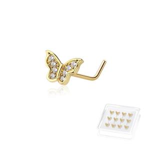 CRYSTAL FILLED L BEND BUTTERFLY NOSE STUD