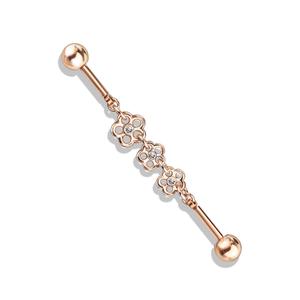 TRIPLE FLOWER DANGLE CHARM INDUSTRIAL BARBELL / 38MM