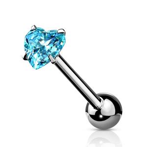 SPARKLE  CRYSTAL HEART TOP TONGUE BARBELL - 16MM