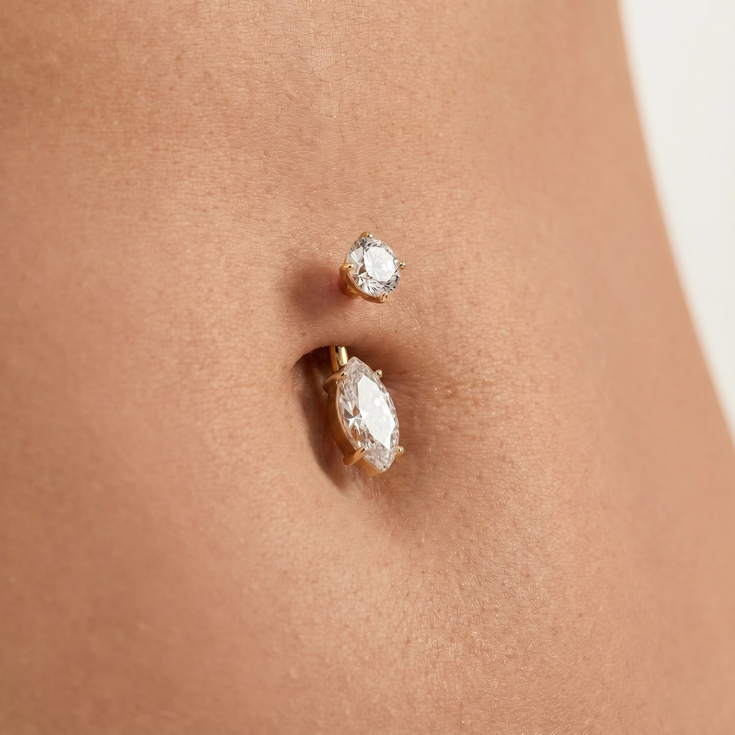GOLD CRYSTAL MARQUISE BELLY BAR - 14 GAUGE - 10MM