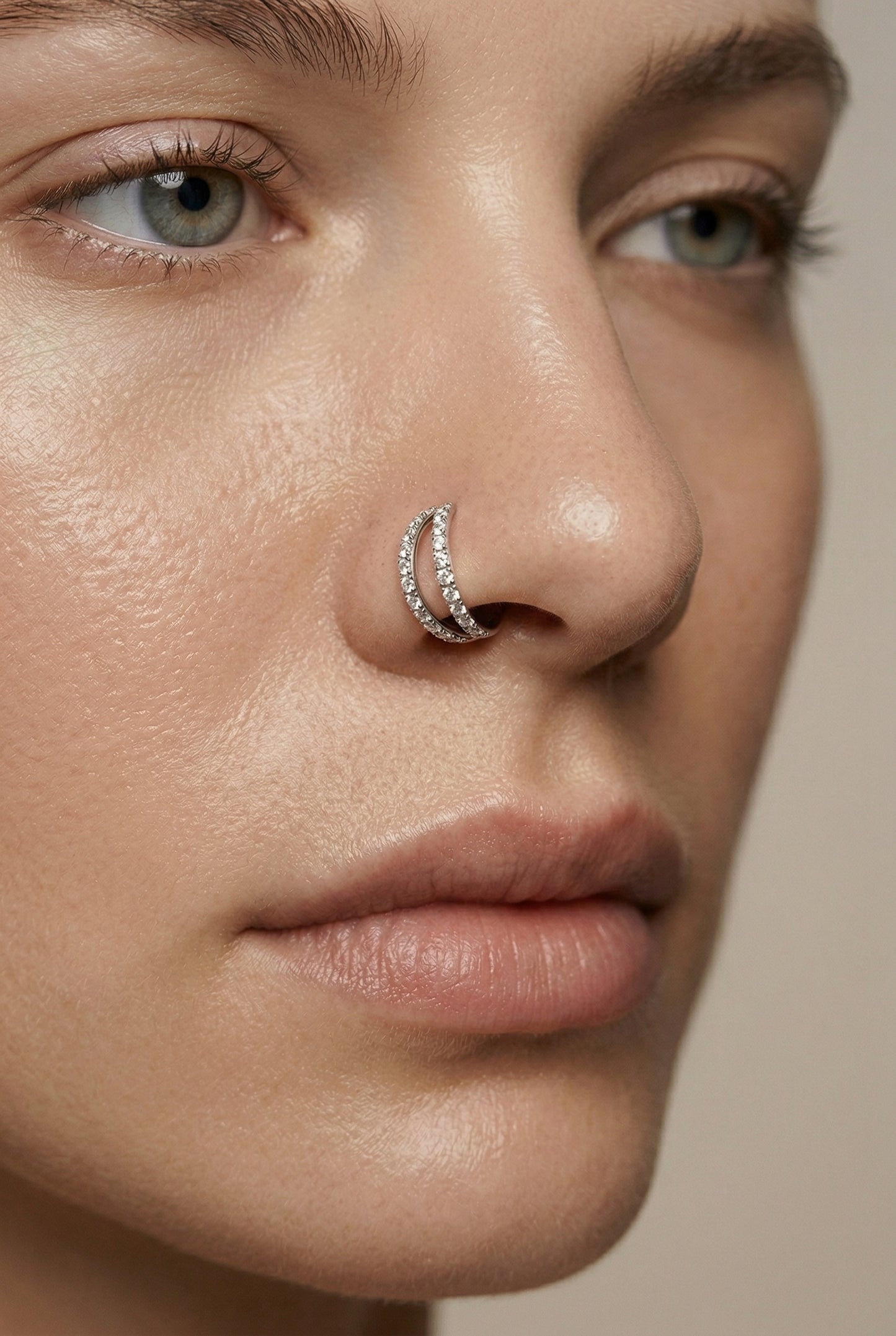CRYSTAL DOUBLE LOOP LINED NOSE RING - 6MM & 8MM