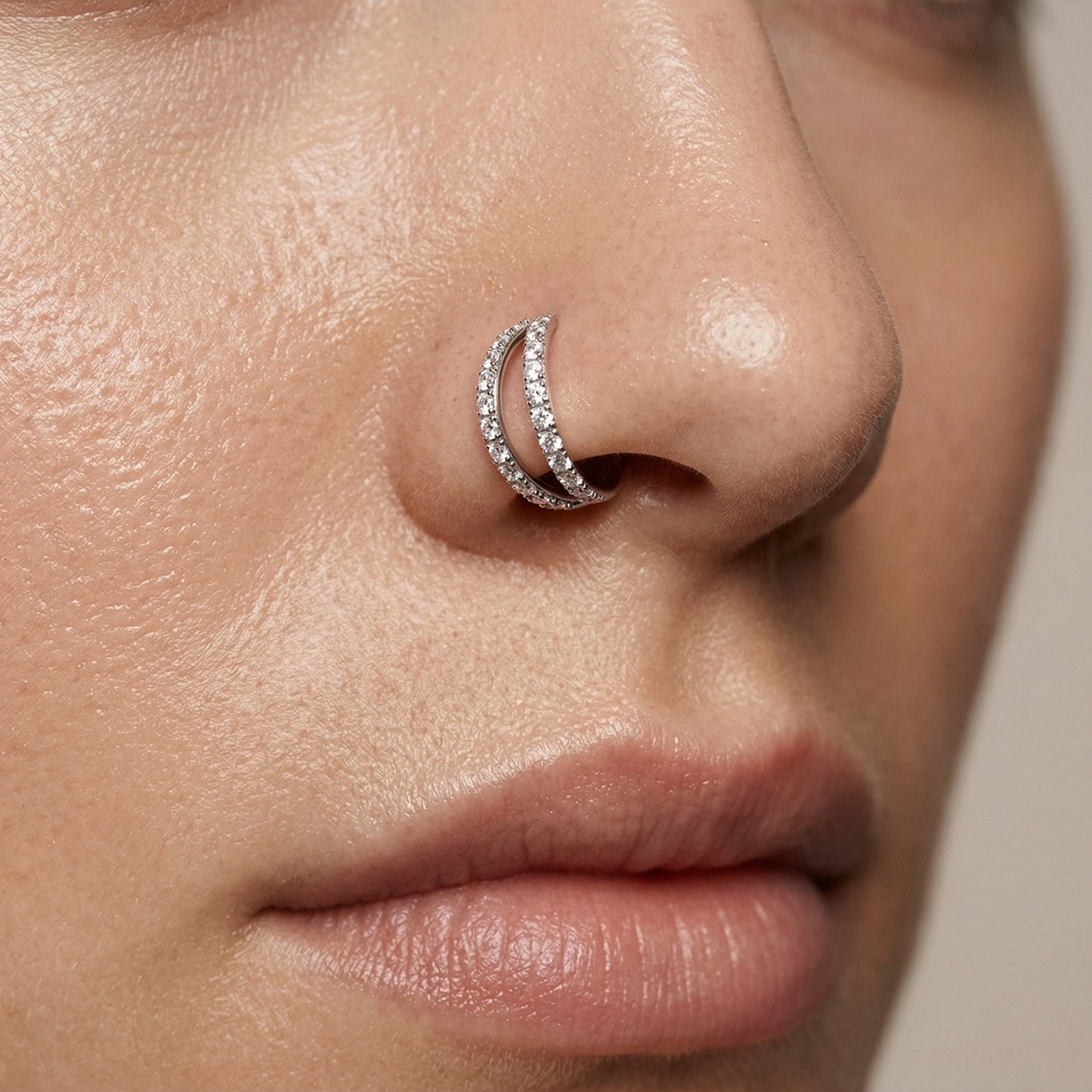 CRYSTAL DOUBLE LOOP LINED NOSE RING - 6MM & 8MM