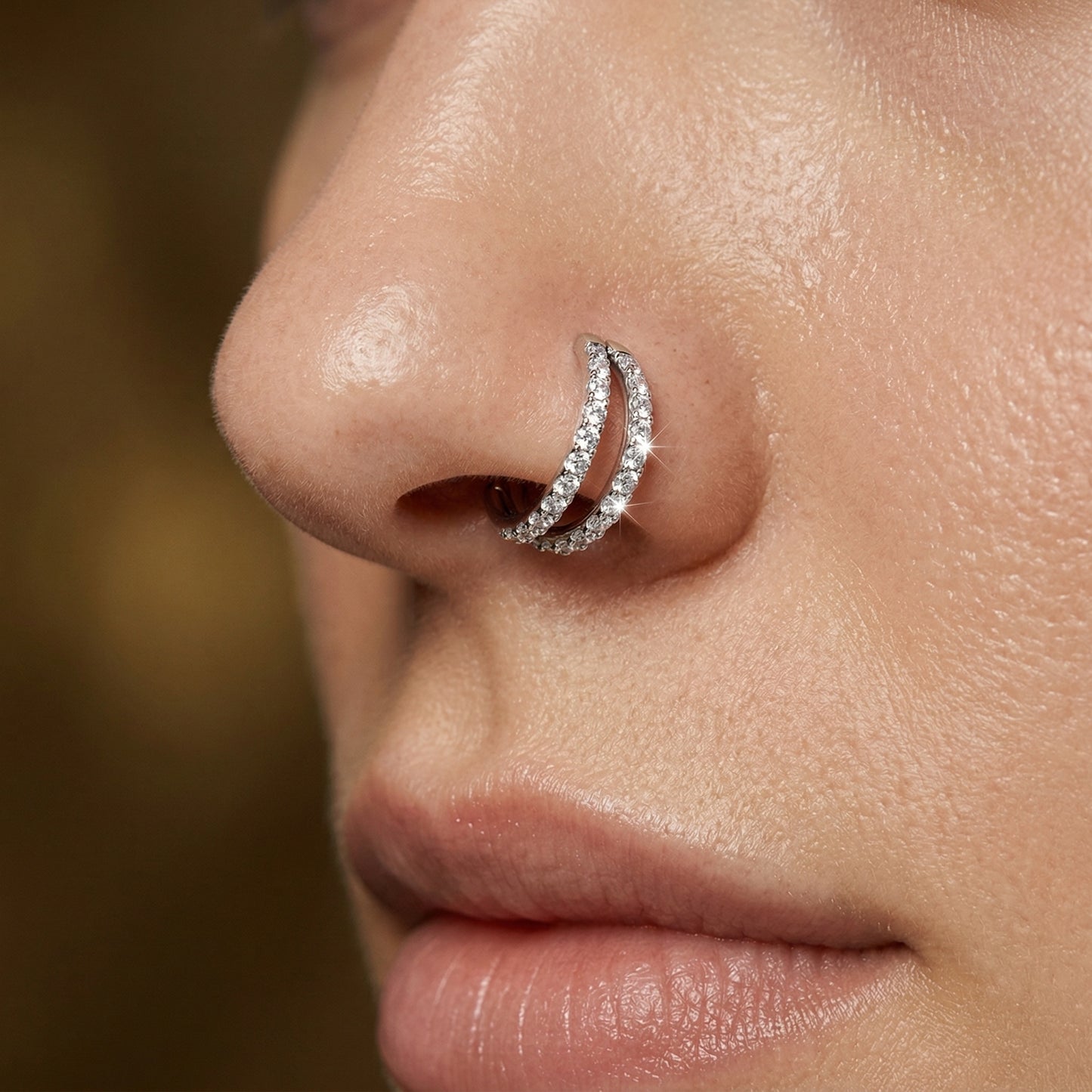 CRYSTAL DOUBLE LOOP LINED NOSE RING - 6MM & 8MM