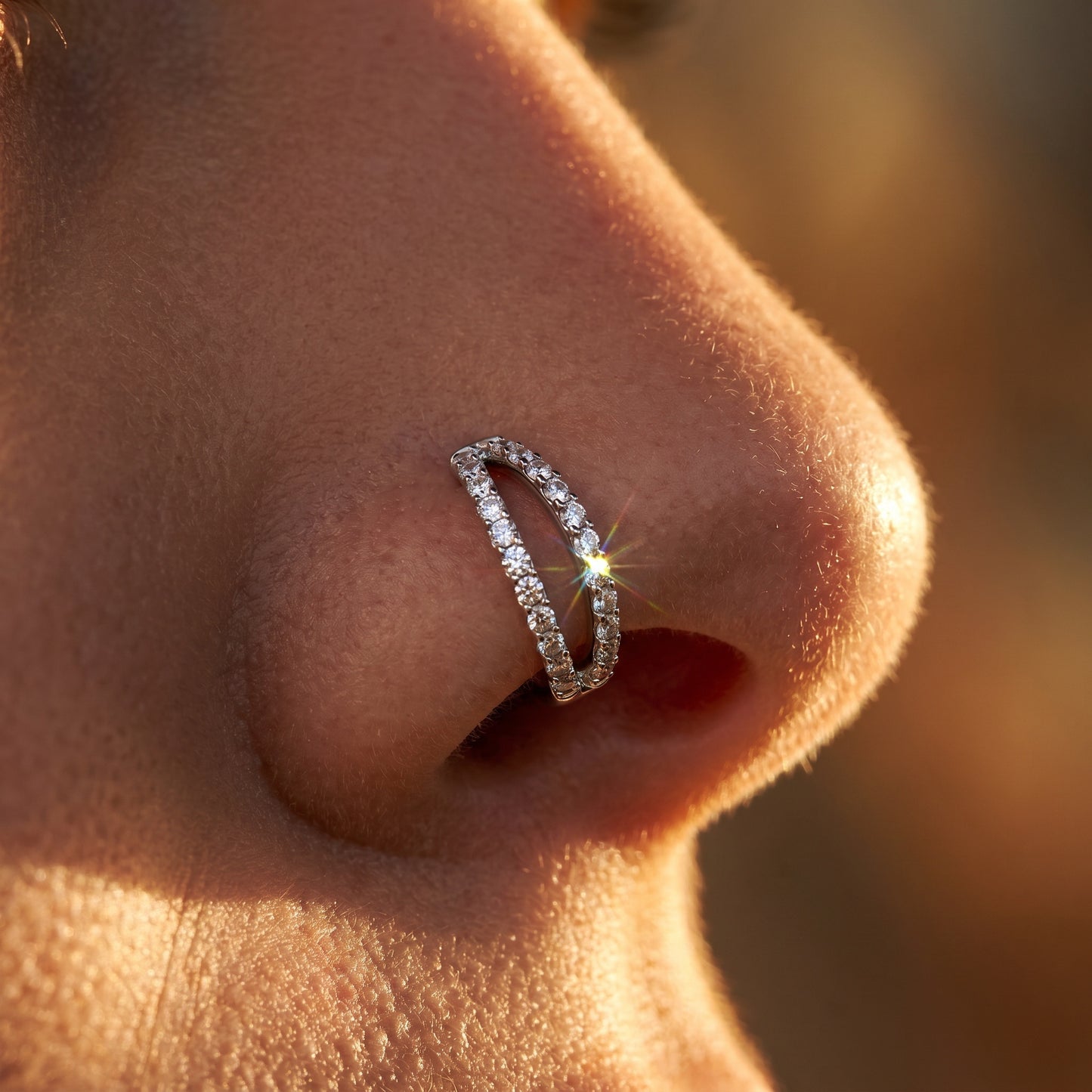 CRYSTAL DOUBLE LOOP LINED NOSE RING - 6MM & 8MM