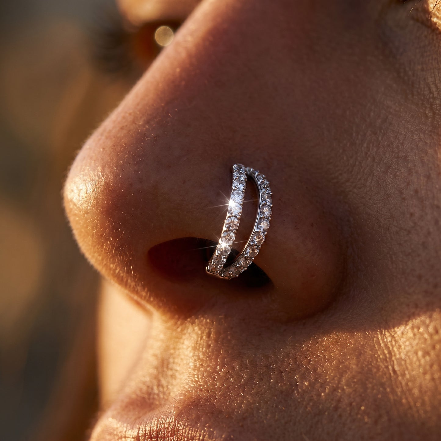 CRYSTAL DOUBLE LOOP LINED NOSE RING - 6MM & 8MM