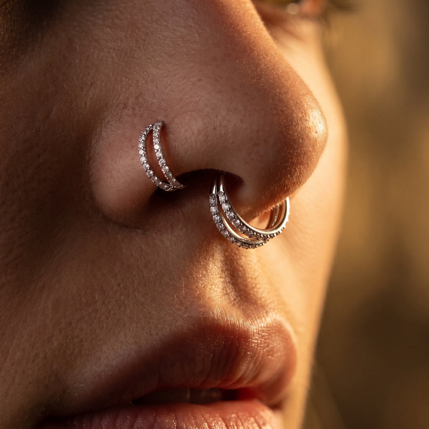 CRYSTAL DOUBLE LOOP LINED NOSE RING - 6MM & 8MM