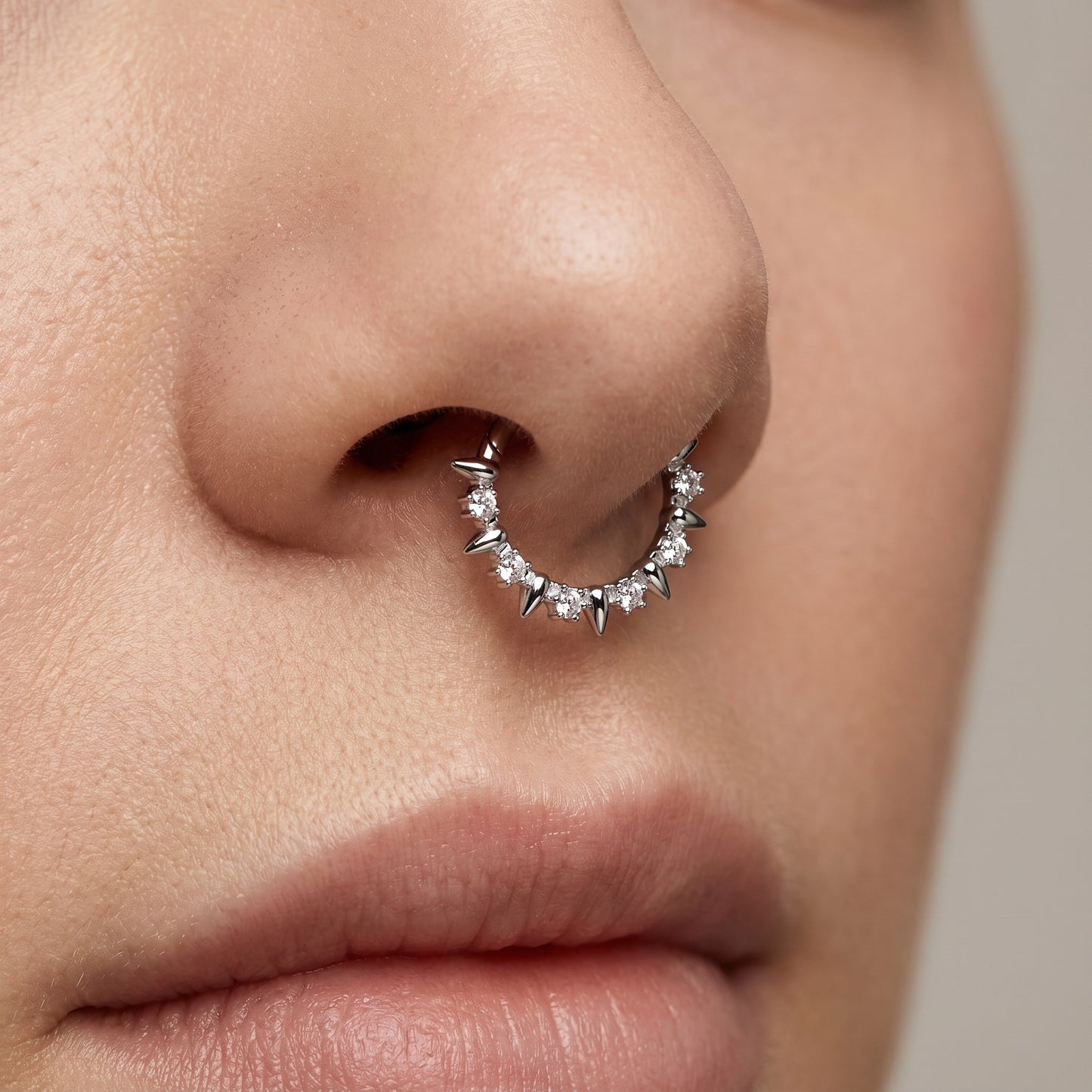 SPIKE & CRYSTAL HOOP - 8MM - 16 GAUGE